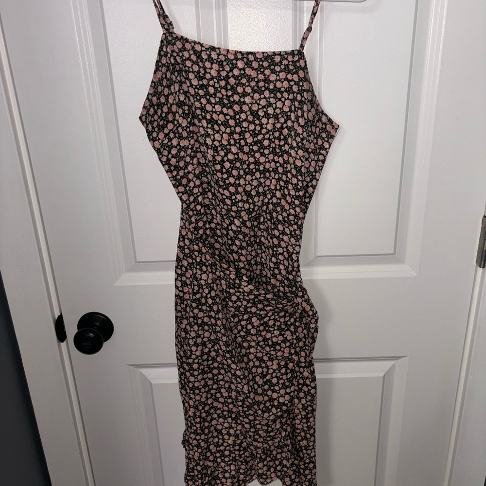 SHEIN Black Midi Dress with Pink Floral Print